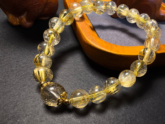 Qiu'er Jewelry · Yellow Rutilated Quartz Bracelet|Wealth Stone Bracelet|Enhance Confidence|Healing Energy Bracelet|Citrine Series Bracelet