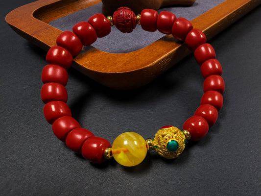 Qiu'er Jewelry Cinnabar Red Sand Bracelet: Auspicious Bracelet to Ward Off Evil and Keep You Safe Feng Shui Jewelry Chinese Style Jewelry Red Bracelet Healing Energy Bracelet