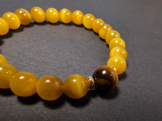 Qiu'er Jewelry Gold Tiger Eye Crystal Bracelet | Improve career luck | Enhance self-confidence | Healing energy bracelet | Citrine series bracelet