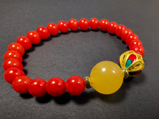 Qiu'er Jewelry · Red coral beeswax energy bracelet | Enhance self-confidence | Exorcise evil spirits and avoid disasters | Healing energy bracelet